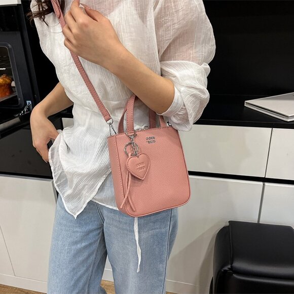 Chic Structured Mini Vertical Tote with Heart Charm - Picture 11 of 12